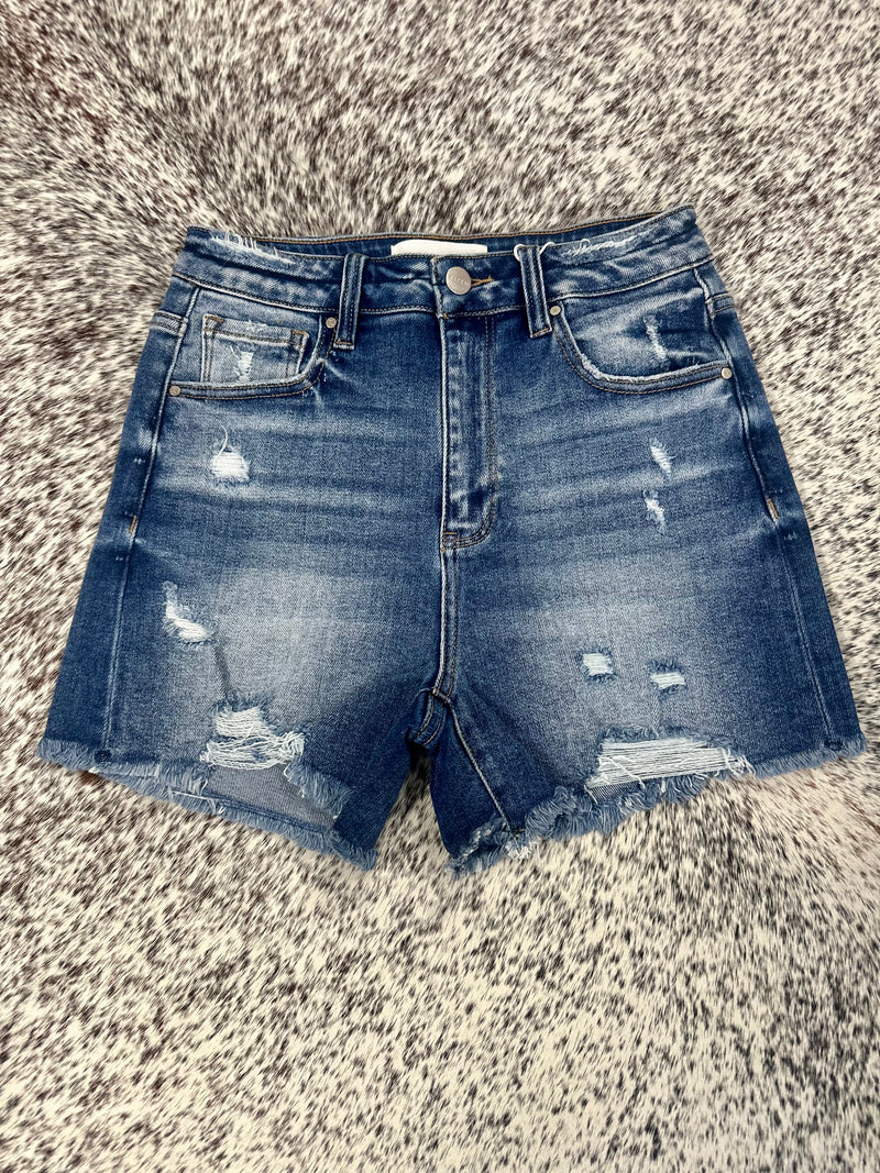 Risen High Rise Distressed Detail Shorts
