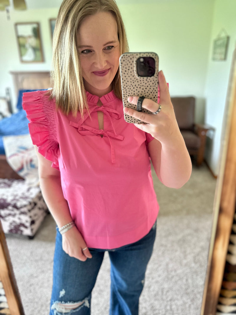 Hot Pink Poplin Bow Tie Top