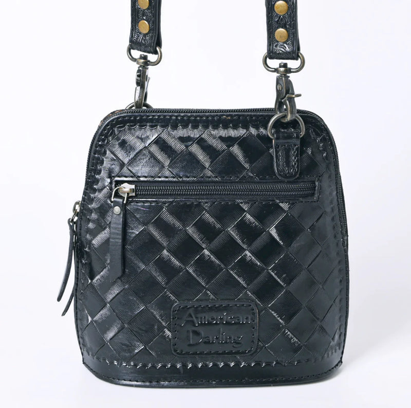 Black Tooled Leather Crossbody