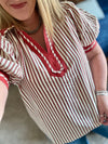 Rust Stripe Puff Sleeve Top