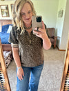Mocha Leopard Puff Sleeve Half Zip Up