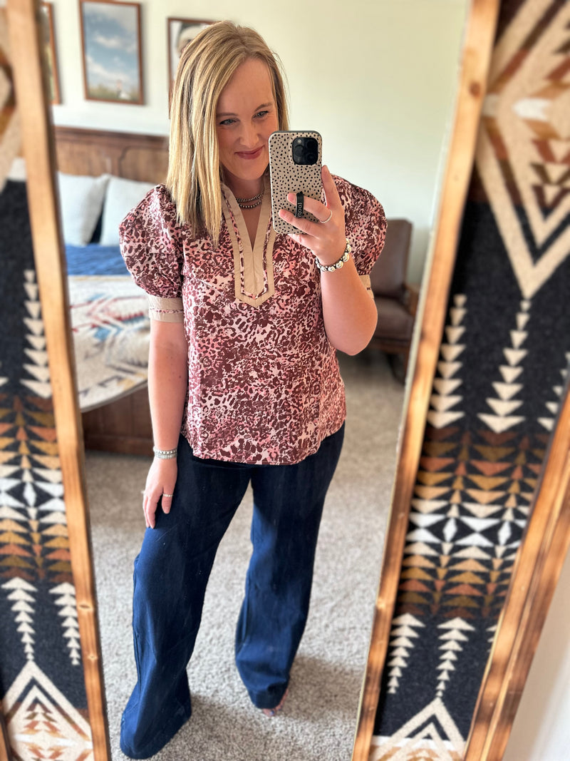 Burgundy Animal Print Top