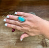 Oval Ring- Size 8- Kingman turquoise ring and sterling silver