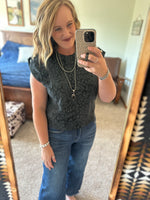 Black Leopard Stud Shoulder Top