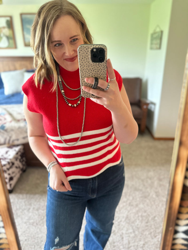 Tomato Striped Sweater Top