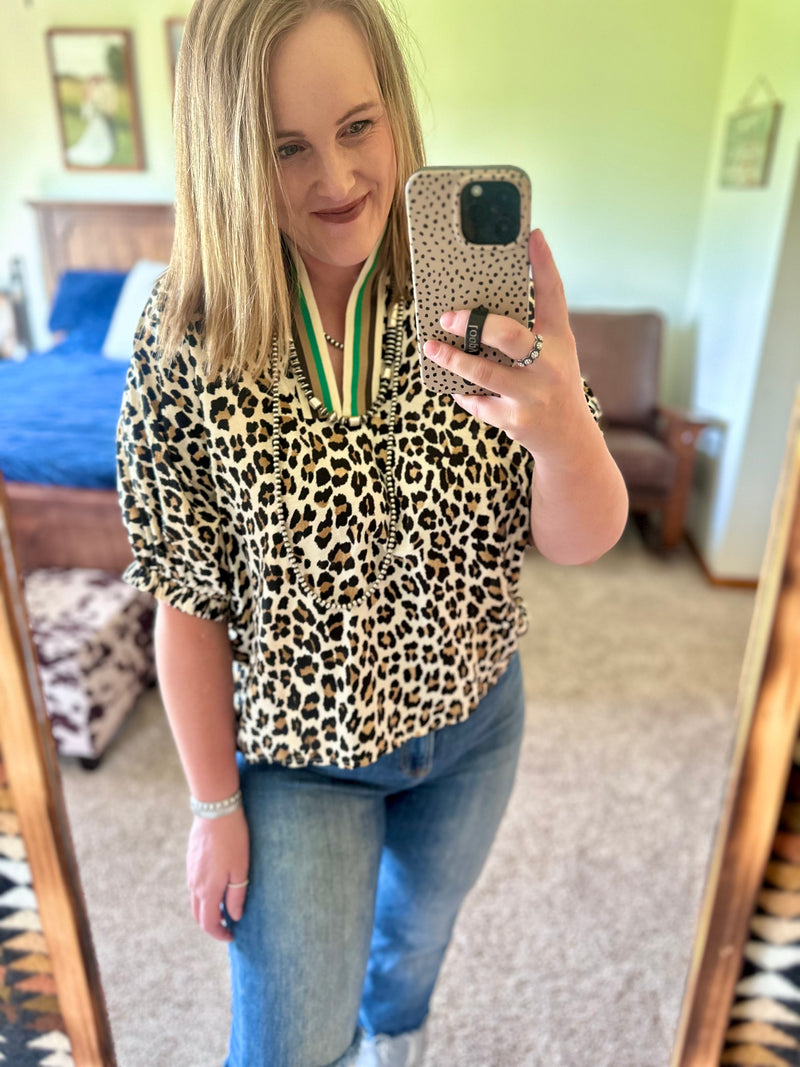 Leopard Print V Neck Top