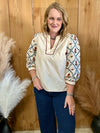 Cream Embroidered Sleeves Top