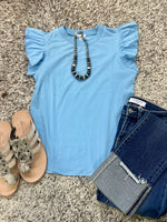 Sky Blue Ruffle Sleeve Top