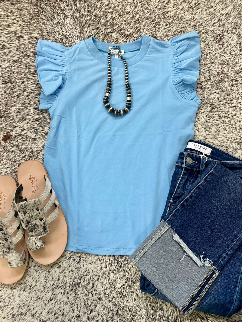 Sky Blue Ruffle Sleeve Top
