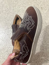 Brown Leather Stitched Slip On Shoes