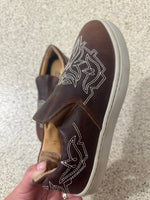 Brown Leather Stitched Slip On Shoes