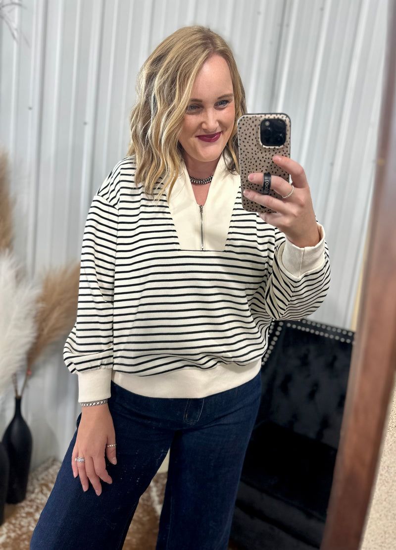 Black Striped Half Zip Sweatshirt