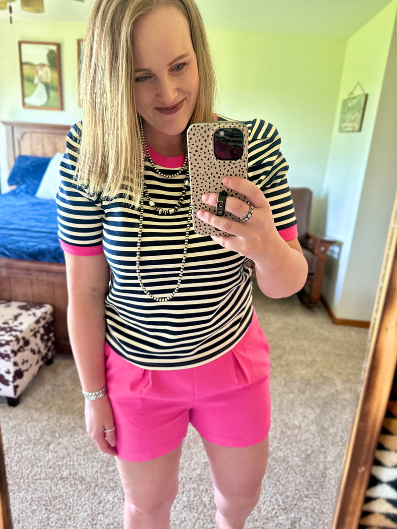 Striped Top - Navy/Pink