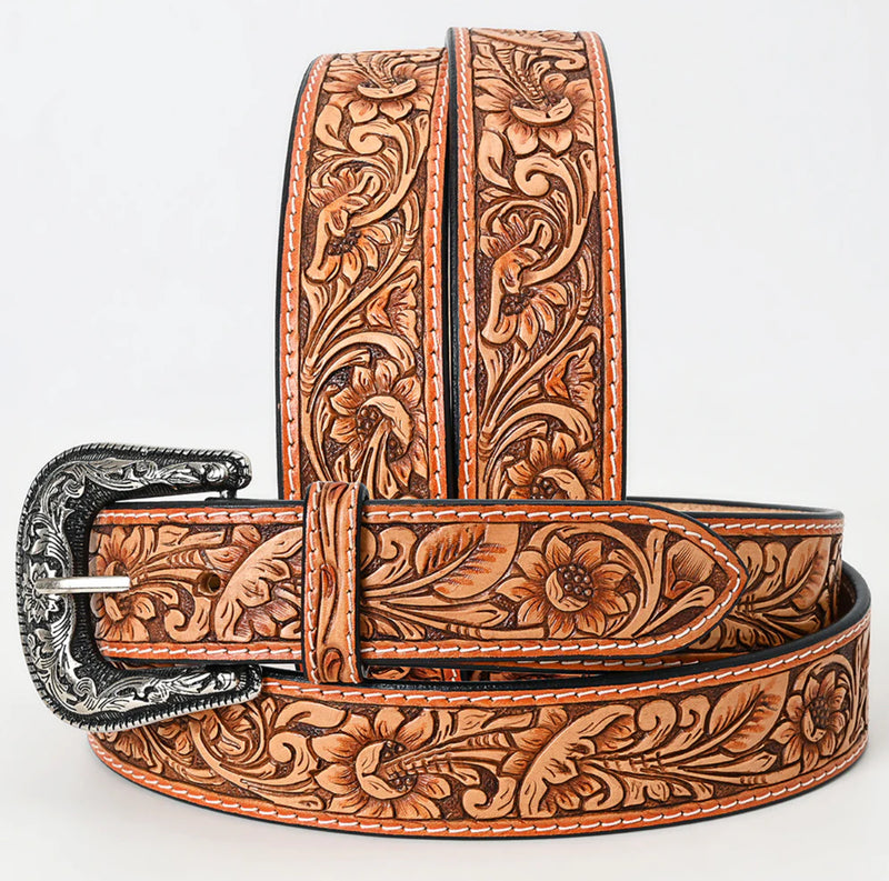 Brown Tooled Leather Belt