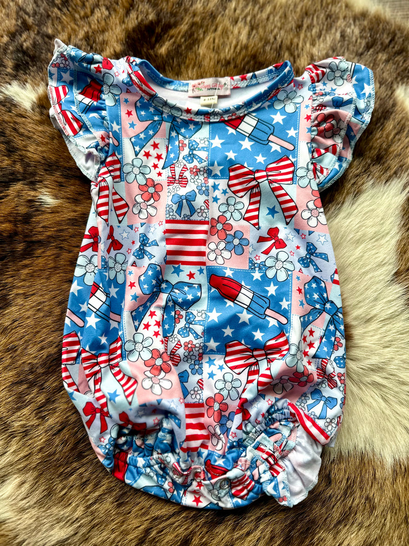 Girls Patriotic Patchwork Romper