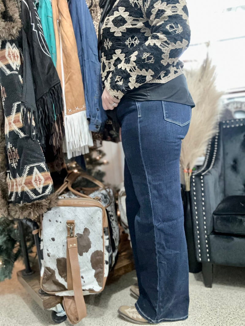 Dark Wash Wide Leg High Rise Jeans