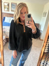 Leopard Trim Black Pullover Top