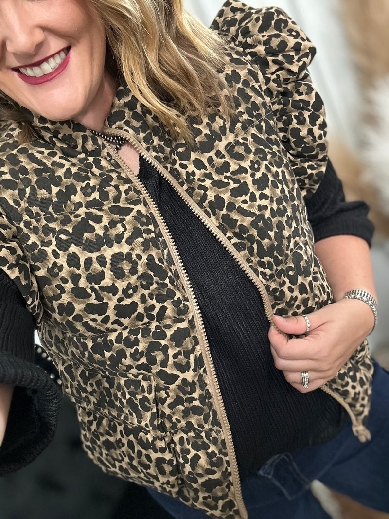 Leopard Ruffle Shoulder Vest