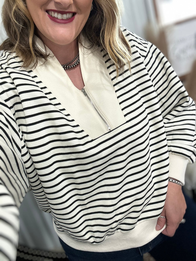 Black Striped Half Zip Sweatshirt