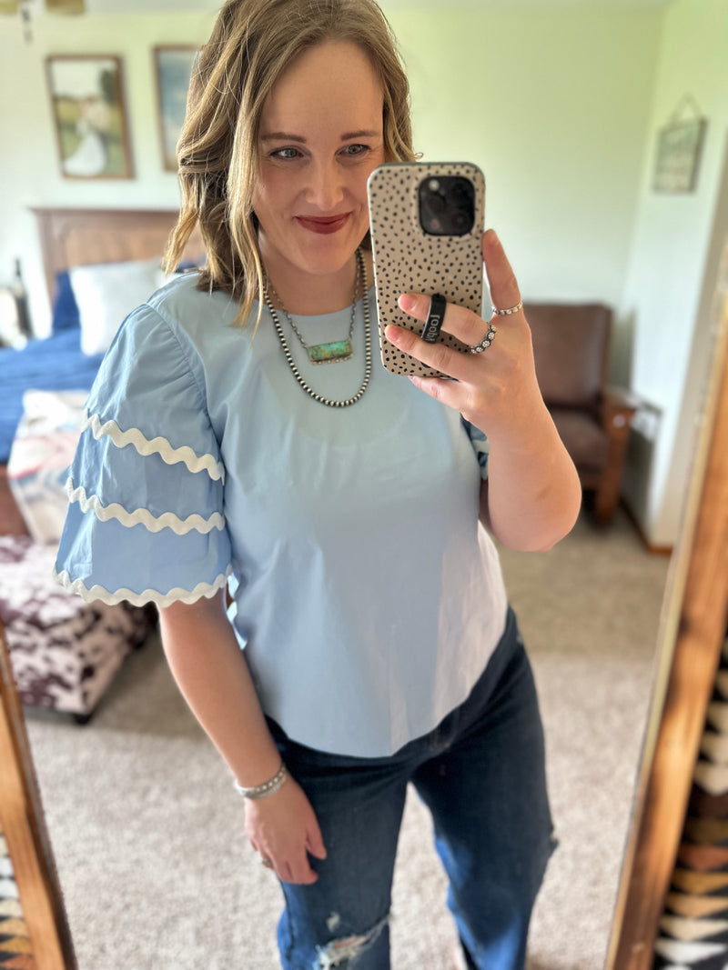 Light Blue Puffed Sleeve Layer Top