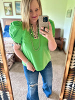 Kelly Green Leopard Trim Top