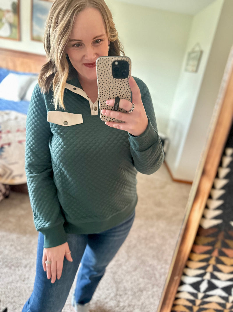 Quilted Pullover - Pine Green