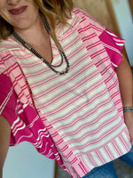 Pink Combo Collar Top