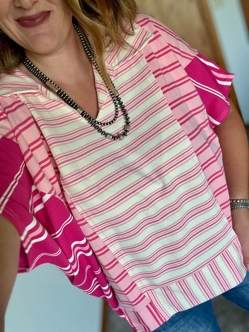 Pink Combo Collar Top