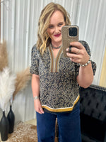 Black Floral Block Hem Top