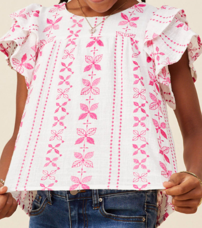 Girls Pink Embroidered Top