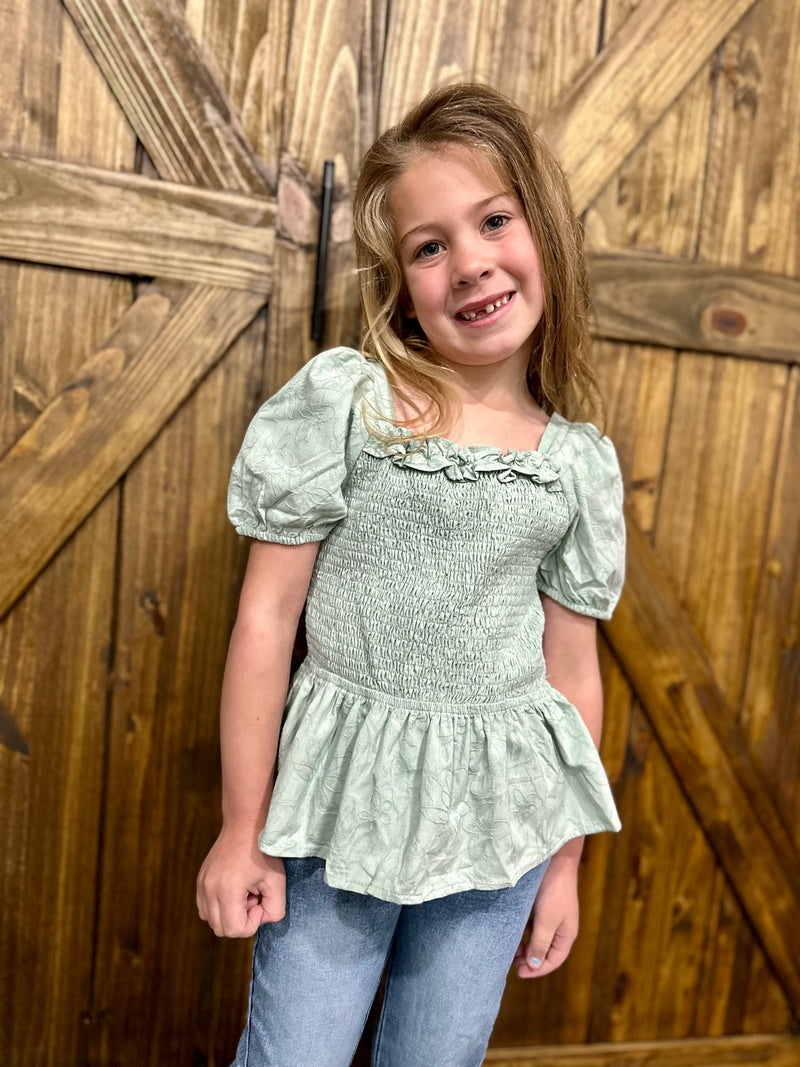 Girls Mint Smocked Top