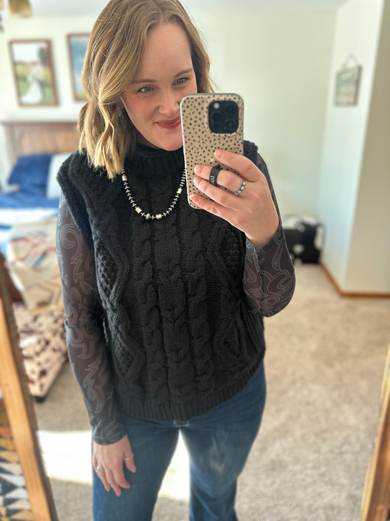 Black Cable Knit Sweater Vest Top