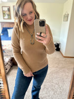 Taupe Ribbed Mock Neck Sweater