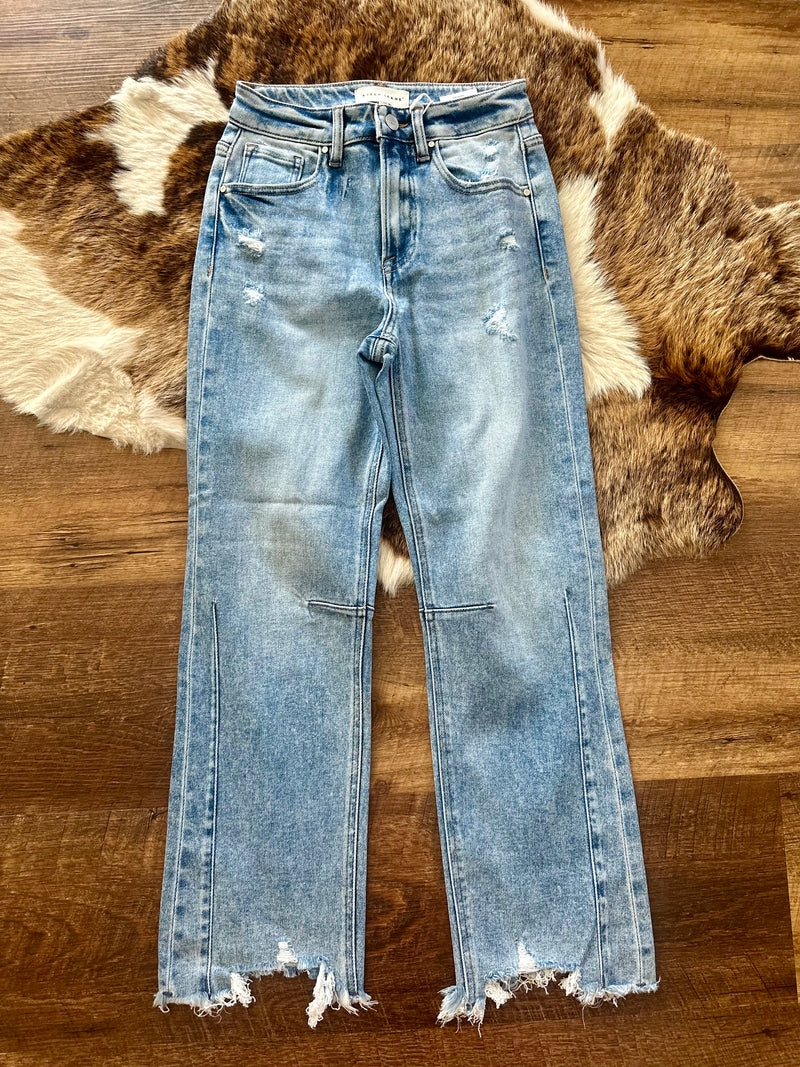 Risen Mid Rise Cropped Wide Leg Jeans