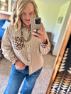 Brown Striped Leopard Detail Button Up