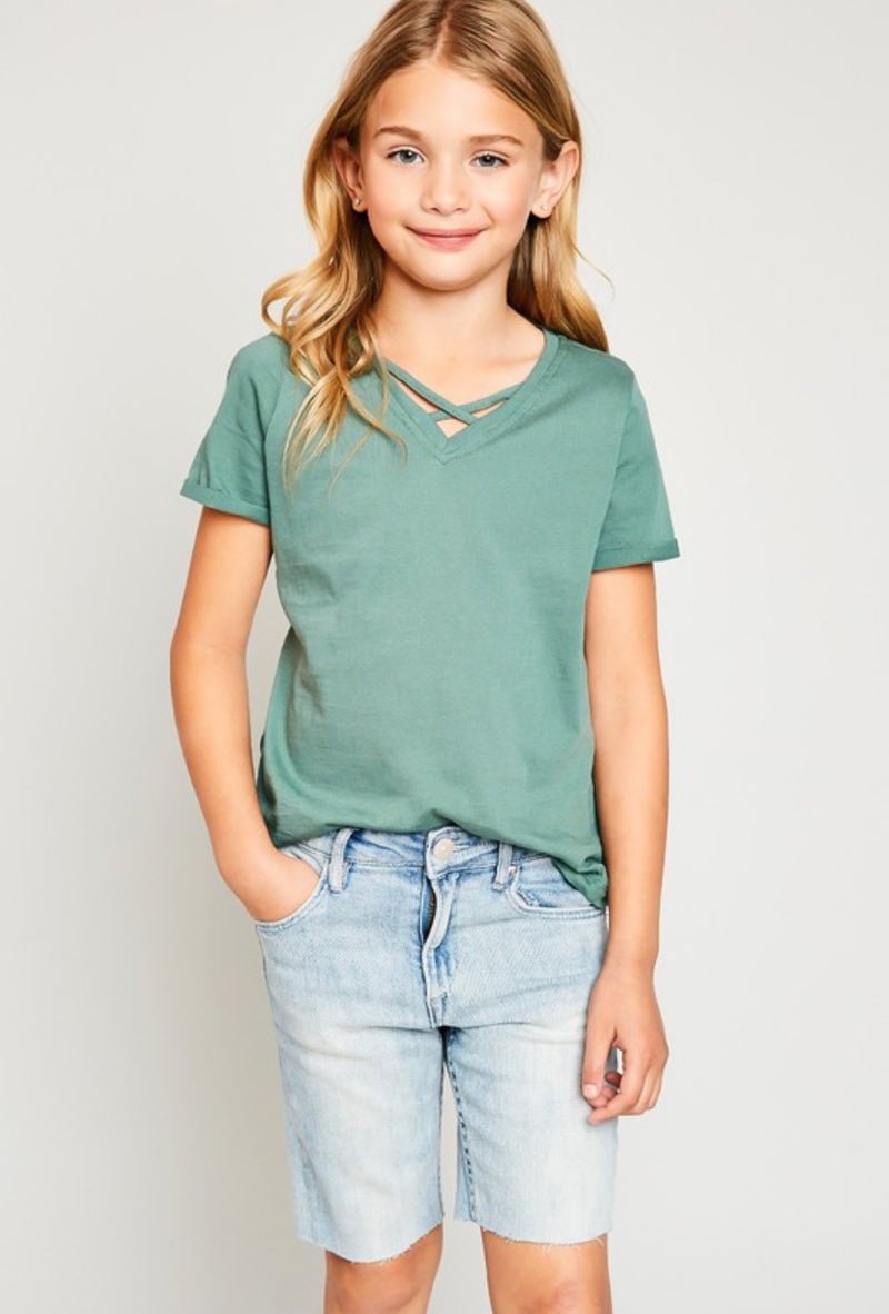 Girls Sage Criss Cross Top