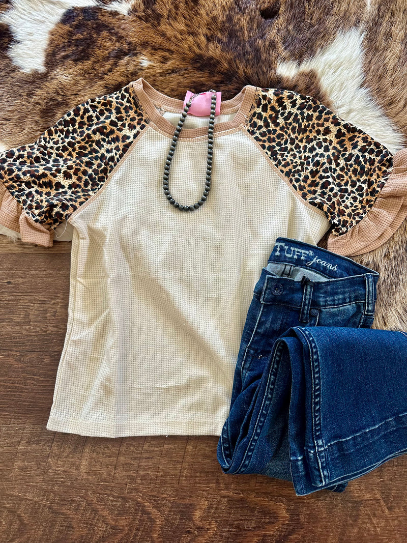 Girls Leopard Sleeve Top