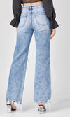 Risen Medium Wash Distressed Wide Leg Jeans