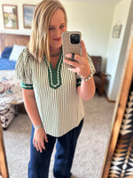 Green Stripe Puff Sleeve Top