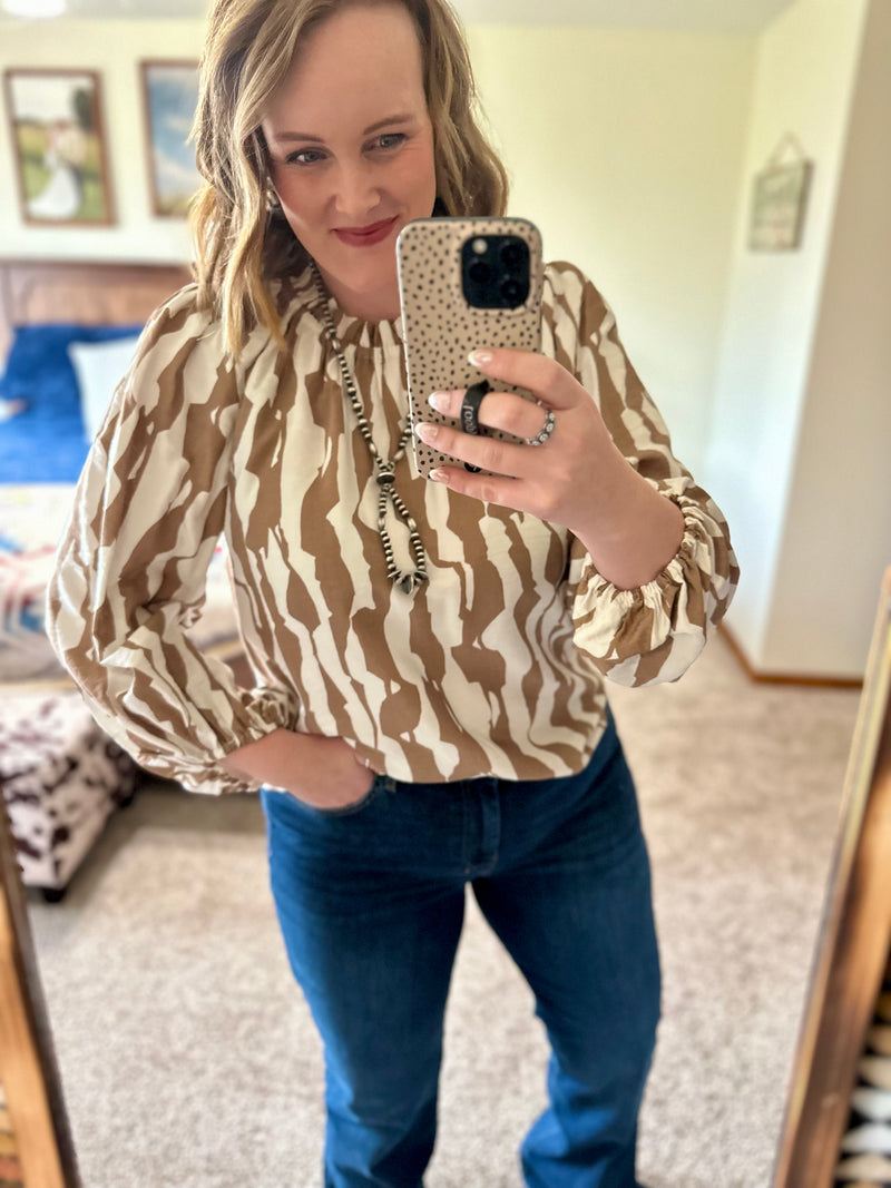 Taupe Geometric Print Top