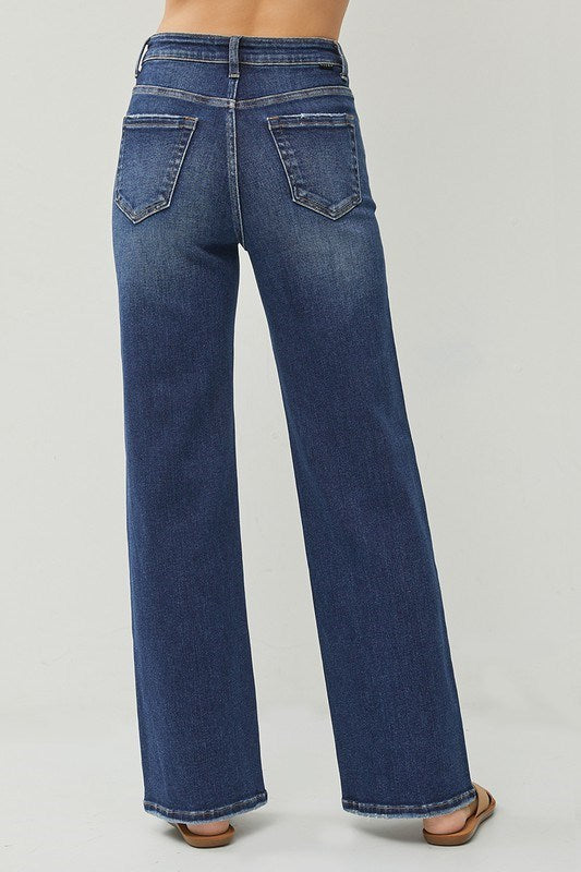 Risen Distressed Wide Leg Jeans
