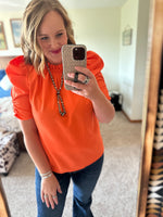 Orange Red Puff Half Sleeve Top