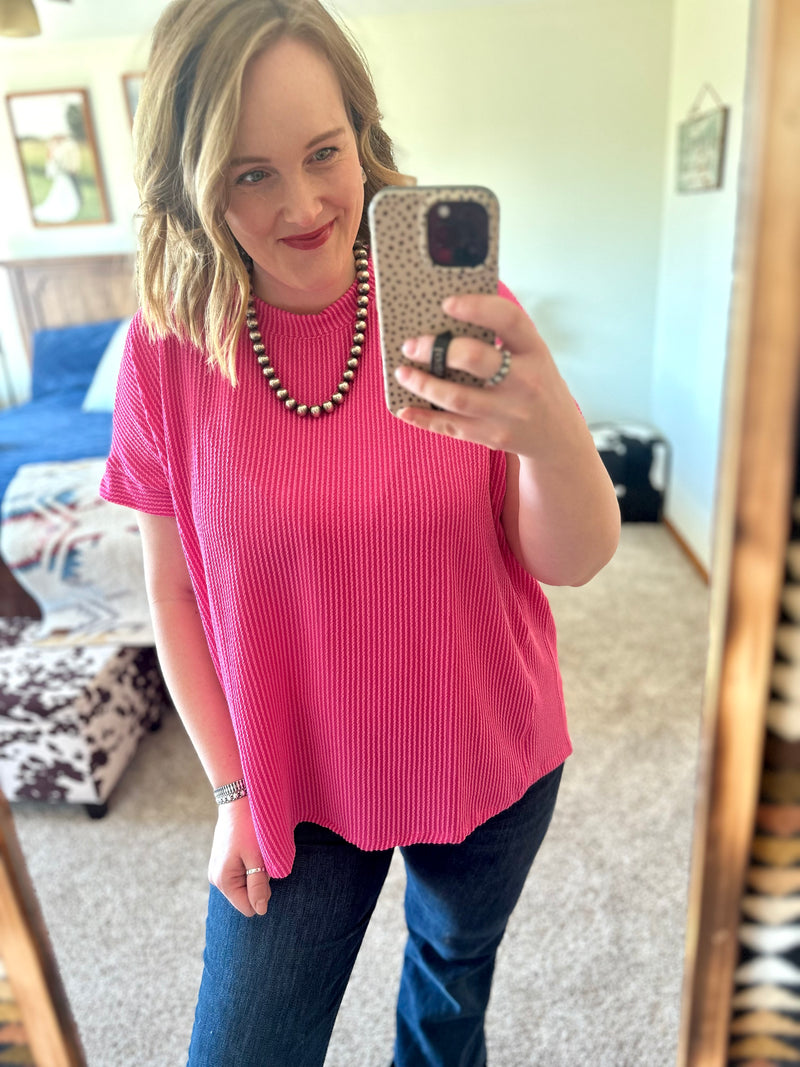 Ribbed Asymmetrical Top - Fuchsia