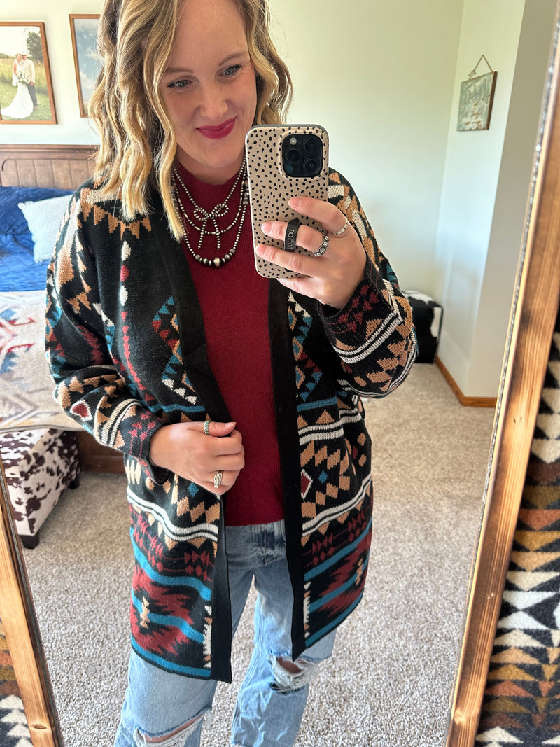 Black Multi Aztec Cardigan