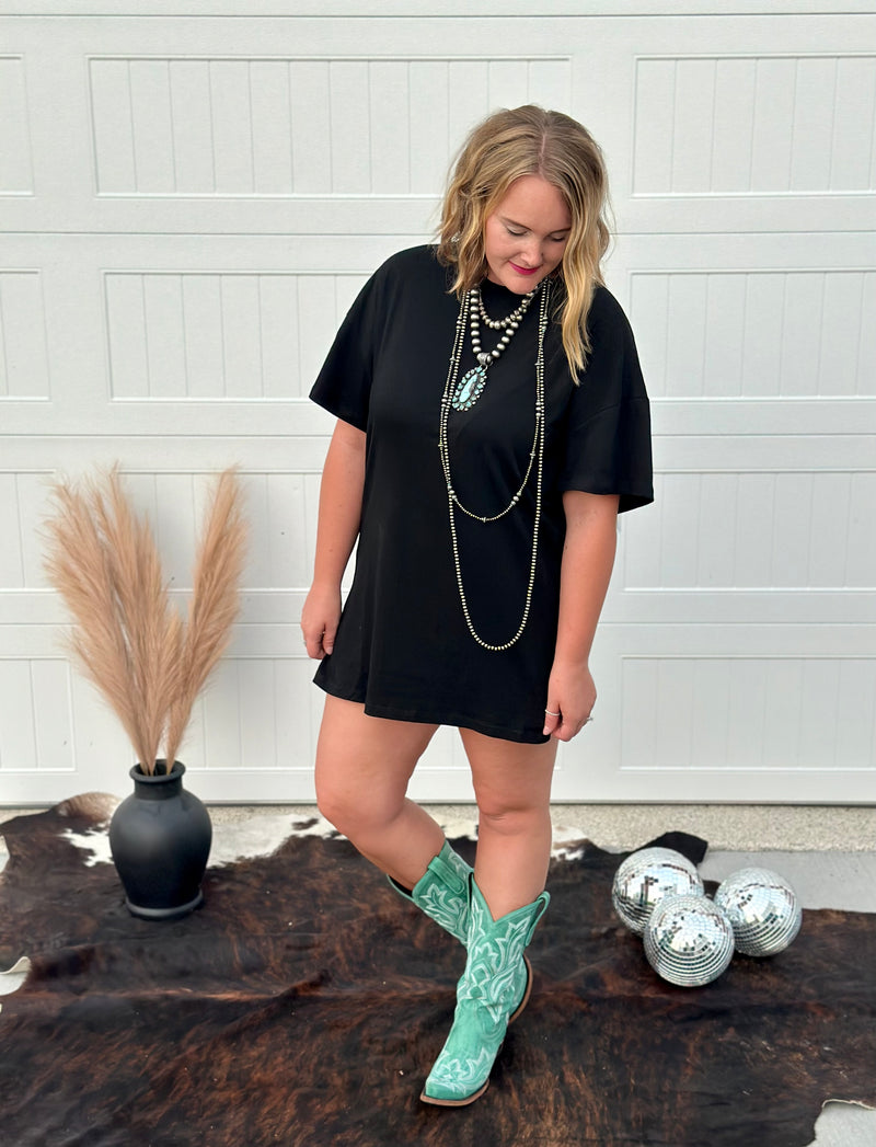 Black T Shirt Dress With Booties Stylish Rhinestone Fringe Black T-shirt Dress Shop PS Boutique Black T Shirt Dress With Booties Stylish Rhinestone Fringe Black T-shirt Dress Shop PS Boutique