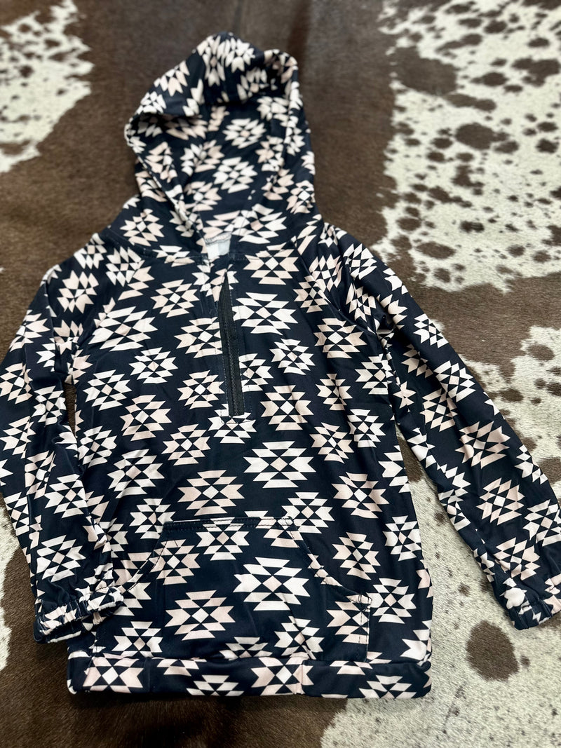 Black Aztec Hooded Pullover