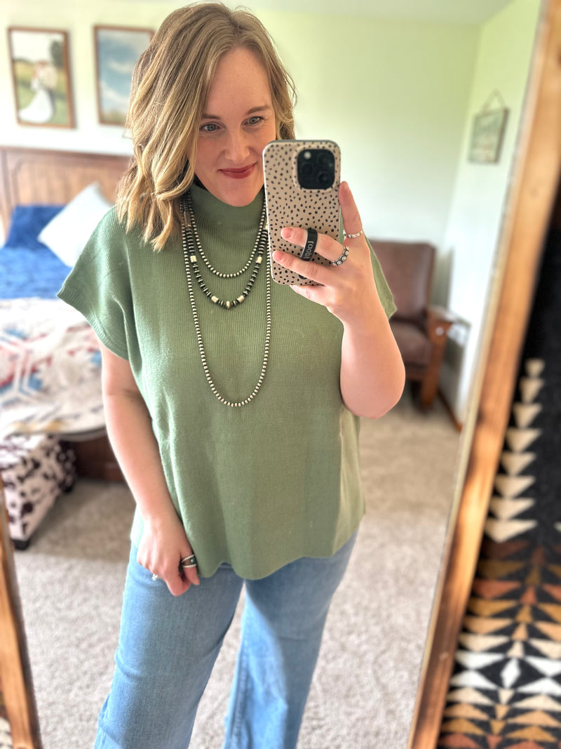 Sage Ribbed Mock Neck Top
