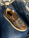 Brown Leather Stitched Slip On Shoes