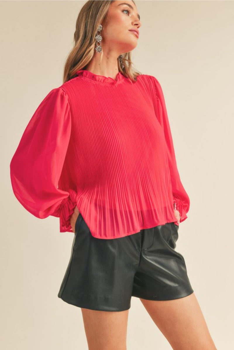 Electric Pinkberry Pleated Top