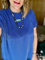 Ribbed Asymmetrical Top - Blue